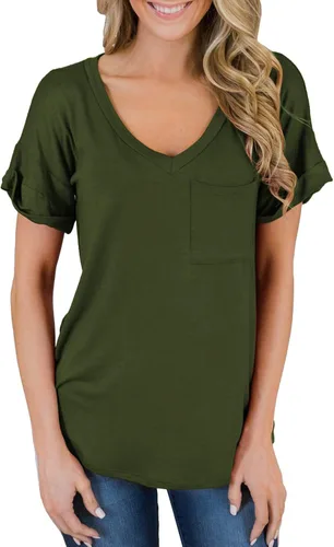 Miniatura 2 de MIHOLL - Camiseta holgada casual de manga corta con cuello en V para mujer