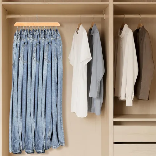 Miniatura 7 de Ganchos para jeans para armario, 14 ganchos de madera para jeans que ahorran espacio, soporte giratorio de 180° para faldas, pantalones cortos