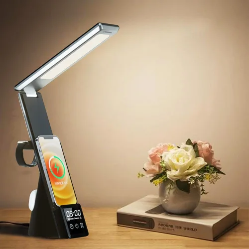 Miniatura 14 de IHAO Estación de carga inalámbrica plegable multifuncional 3 en 1 con luz nocturna LED ambiental, cargador rápido QC3.0 para teléfono, iWatch