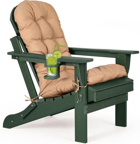 Miniatura 20 de nalone Silla plegable Adirondack con cojín con portavasos, silla de patio de plástico HDPE de gran tamaño resistente a la intemperie, utilizada