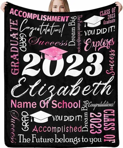 Miniatura 20 de Decoraciones de graduación 2023, manta de regalo para ella, él, felicitaciones 2023, azul oscuro, manta de graduado con nombre personalizado, No.11
