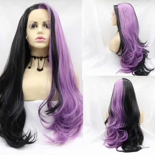 Miniatura 26 de 1001 #Color sintético rubio blanco encaje frente pelucas para mujeres pelo rubio platino largo cuerpo onda peluca resistente al calor fibra larga