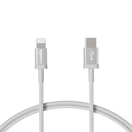 Miniatura 10 de Amazon Basics Cable de carga trenzado de nailon USB-C a Lightning de carga rápida con certificación MFi para iPhone y iPad de Apple, 3 pies, gris
