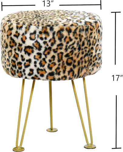 Miniatura 2 de Otomana Redonda con Estampado de Leopardo 13"x13"x17" Piel Sintética Banco de Entrada Reposapiés Taburete Asiento de Acento Guepardo Otomana Peluda