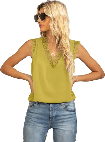 Miniatura 160 de VIISHOW - Camiseta sin mangas, sexy, con cuello en V y bordes de encaje para mujer, camisola de vestir, camisas de gasa, sin mangas, casuales