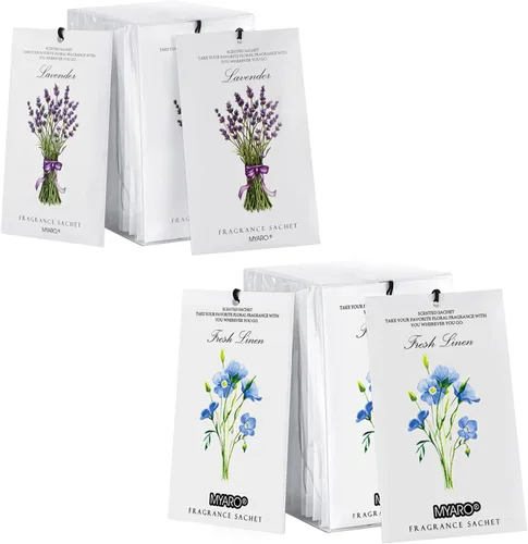 MYARO 12 paquetes de lavanda y 12 paquetes de bolsitas perfumadas de lino, ambientadores para cajones y armarios, bolsas de larga duración,