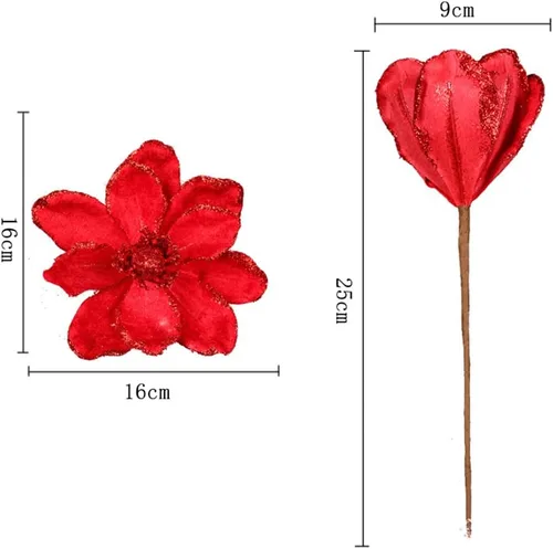 Miniatura 2 de vctops 10 unidades de flores artificiales con purpurina para corona de árbol de Navidad, adornos de bricolaje de 6.3 pulgadas, flores falsas