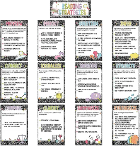 Miniatura 9 de Outus 13 Pósteres de Estrategias de Lectura Decoraciones de Aula Pósteres de Tablón de Anuncios de Lectura Carteles Educativos de Pared Elementales