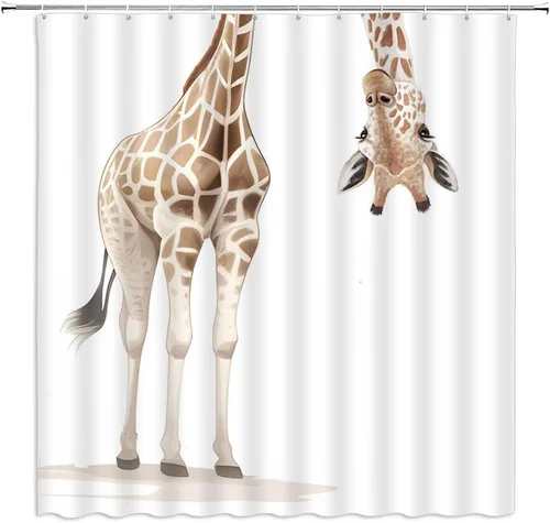 Divertida cortina de ducha con diseño de jirafa de animales y vida silvestre, minimalista, moderno, para niño y niña, juego de cortinas decorativas