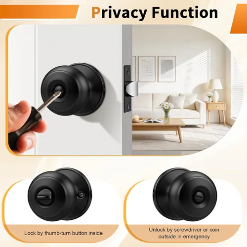 Miniatura 3 de Probrico - Perillas de puerta de negro mate, manijas de puerta con cerradura y perilla, manijas de puerta interior sin llave para baño y dormitorio