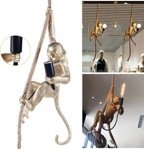Miniatura 5 de Lámpara colgante de resina vintage con cuerda de cáñamo de mono, lámpara colgante industrial retro Edison E27 para comedor, sala de estar