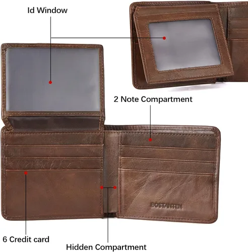 Miniatura 4 de BOSTANTEN Billeteras de piel auténtica para hombre, con bloqueo RFID y 2 ventanas de identificación
