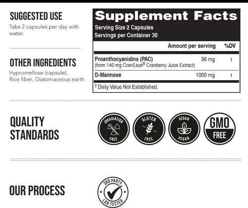 Miniatura 4 de CranEaze®: Extracto de Jugo de Arándano Plus D-Manosa – 36 mg PAC, 100% PAC Soluble - Apoya la Salud del Tracto Urinario – Las Píldoras de Arándano