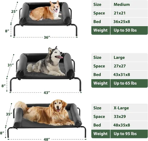 Miniatura 5 de Cama elevada refrescante para perros grandes – Cuna elevada impermeable con reposacabezas inclinado, malla Teslin transpirable, cama duradera
