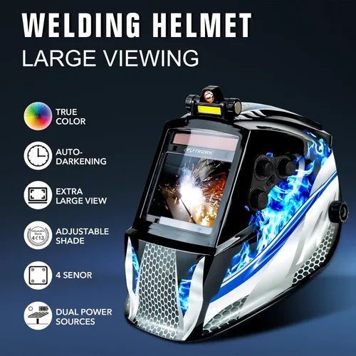 Miniatura 2 de TRQWH Welding Helmet Auto Darkening Large Viewing True Color Solar Powered Welding Mask with 4 Arc Sensor Adjustable Wide Shade Range 4~5-8/9-13