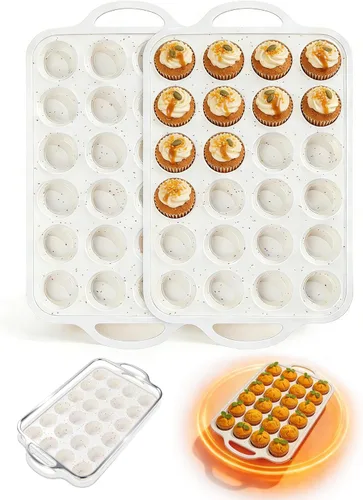 Miniatura 11 de Moldes de silicona para magdalenas para hornear, paquete de 2 unidades, 2.8 pulgadas con marco reforzado de metal, molde de silicona antiadherente
