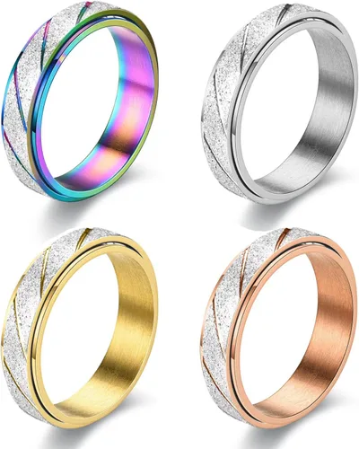Miniatura 9 de Anillos de ansiedad para mujer, anillos giratorios para aliviar el estrés, 4 unidades, acero de titanio de 0.236 in, tamaño 5-12