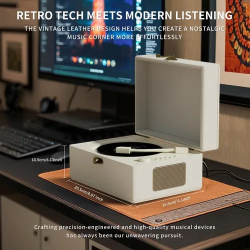 Miniatura 3 de Yintiny Reproductor de CD de cuero recargable con altavoces, transmisor Bluetooth, regalo de festival, reproductor BGM para decoración del hogar