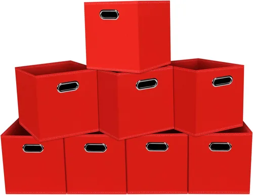 Miniatura 49 de Contenedores de almacenamiento de tela, organizadores de tela con asa, cubos plegables para almacenamiento de tela o accesorios, 11 x 11 x 11 Naranja