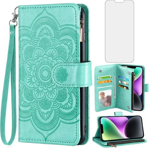 Miniatura 12 de Asuwish Funda de teléfono para iPhone 14 de 6.1 pulgadas con protector de pantalla de vidrio templado y soporte de tarjeta de crédito con tapa