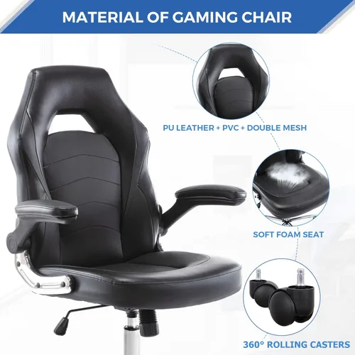 Miniatura 4 de ZUNMOS Reposabrazos ergonómico abatible para oficina y escritorio ajustable en altura y empalme de piel sintética con soporte lumbar, negro