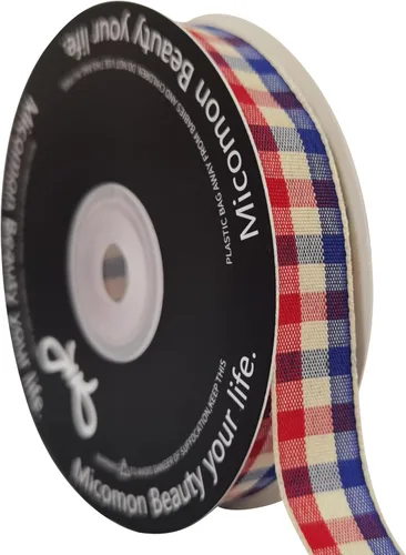 Miniatura 13 de Cinta a cuadros de guinga – 25 yardas, rojo y azul (3/8 pulgadas) para decoración de Navidad y embalaje de regalo