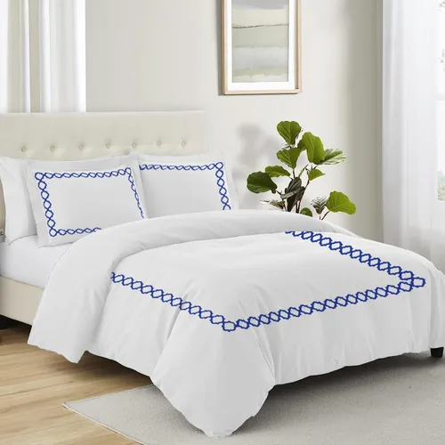 Miniatura 2 de BedDecor: Enchanted Oasis - Juego de funda de edredón de 3 piezas de 600 hilos de algodón egipcio con bordado de cuadrifolio, ultra suave