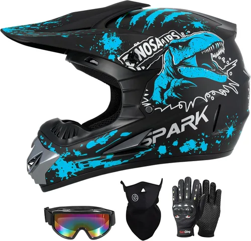 SPARK Youth Kids Dirt Bike Helmets - Lightweight & Vented, Full Face, 4Pcs Set with Gloves, Goggles & Mask for Ages 5-14 (Motocross ATV Off-Road)