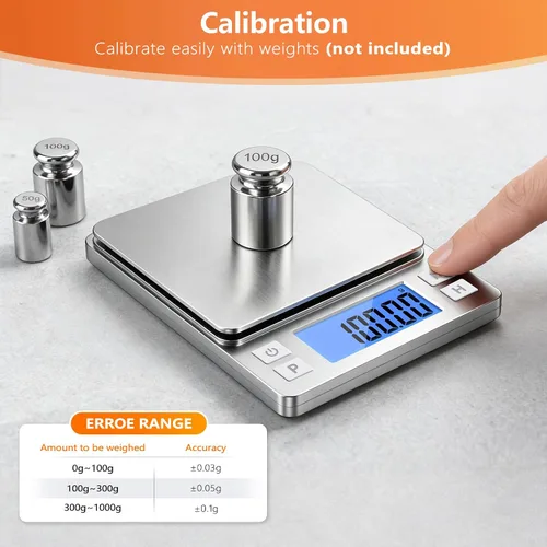 Miniatura 6 de BOMATA Báscula de joyería de alta precisión de 0.00 oz, báscula digital de 35.27 oz con función de sujeción, tara y conteo, diseño pequeño y Plateado