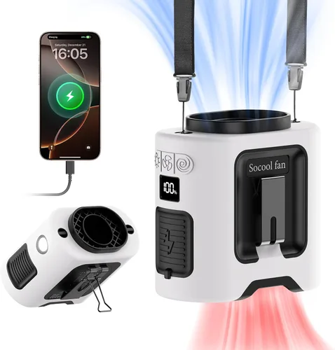 Miniatura 11 de Socool Ventilador de cintura portátil de 10000mAh con clip en cinturón portátil, ventilador personal recargable operado con batería con 5