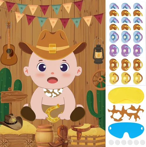 Miniatura 23 de Pin The Pacifier On The Baby Game Póster de juegos de chupetes con 64 calcomanías para chupetes para baby shower, regalos de fiesta, suministros