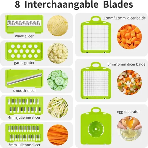 Miniatura 2 de Picador de verduras todo en 1, picador de cebolla, rebanador de mandolina y rallador de queso y cortador de verduras