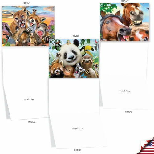 Miniatura 4 de The Best Card Company - 10 tarjetas de felicitación de agradecimiento de vida silvestre con sobres, papel de notas en caja de animales lindos - Aquí
