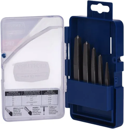Miniatura 2 de Century Drill & Tool 73215 Juego de extractor de tornillos de flauta cuadrada de 5 piezas, #1 - #5, para extraer tornillos rotos y pernos sin dañar