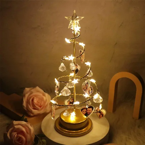 Miniatura 6 de Foto personalizada con luces de árbol de cristal de Navidad, foto familiar personalizada, lámpara de Navidad de metal, decoración de regalos