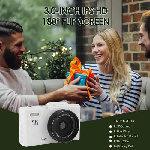 Miniatura 3 de Cámara digital 5K para fotografía con pantalla abatible de 180 ° de 3 pulgadas, cámara de vlogging de 75MP para, cámara compacta HD, zoom digital