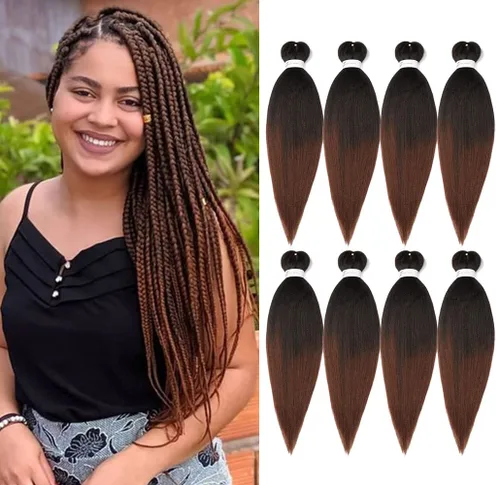 Miniatura 26 de Cabello trenzado preestirado de 24 pulgadas, 8 paquetes de extensiones de cabello sintético de fácil trenzado sintético profesional suave textura #1B