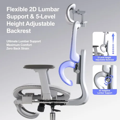 Miniatura 6 de Silla de oficina con reposapiés, silla ergonómica con reposacabezas 3D, silla de computadora con respaldo ajustable y reposabrazos 3D, silla de Gris