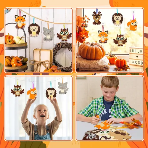 Miniatura 6 de Fennoral Paquete de 12 Kit de Manualidades de Otoño para Niños Haz Tu Propio Animal de Otoño Calcomanías de Espuma Artes y Manualidades de Otoño