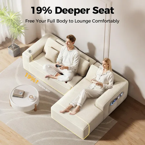Miniatura 4 de CAMMOO Sofá seccional Cloud de 108 pulgadas, sofá seccional modular moderno con asiento profundo, sofás de pana sin estructura rígida con diván