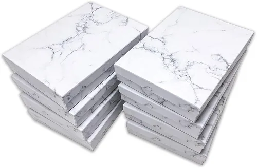 Miniatura 5 de TheDisplayGuys - Caja de regalo de papel de cartón, relleno de algodón, 100 unidades, color blanco mármol, Algodón Papel