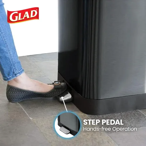Miniatura 7 de Glad Basurero con pedal de acero inoxidable de 20 galones / 75.5 litros con protección contra olores CloroxTM, color gris plomizo acero