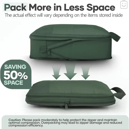 Miniatura 6 de Veken Juego de 11 cubos de compresión para artículos esenciales de viaje, bolsas organizadoras compresibles expandibles grandes para ropa, bolsas