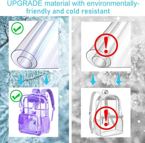Miniatura 21 de Mochila transparente, aprobada por el estadio, para niñas y niños, mochila transparente de PVC resistente para mujeres y hombres