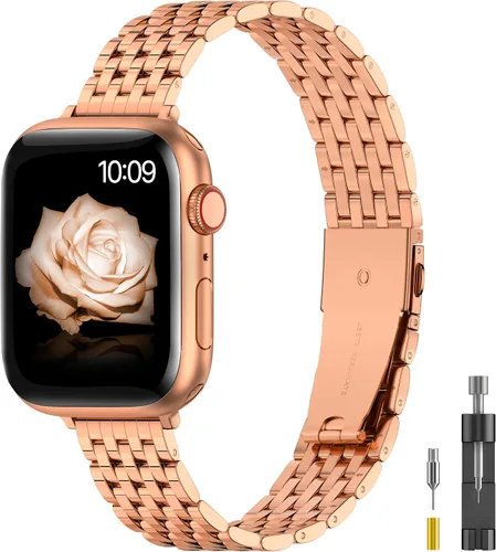 Miniatura 9 de para Apple Watch Correa de 38 mm, 40 mm, 41 mm, 42 mm, 44 mm, 45 mm Series 9 8 7 6 5 4 3 2 1 SE SE2 para mujeres y hombres, Correa de metal de acero