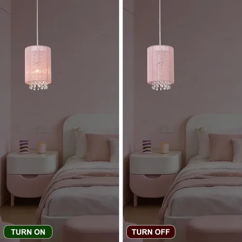 Miniatura 7 de Candelabro pequeño enchufable con 1 luz colgante, lámpara colgante de cristal rosa para dormitorio de niñas