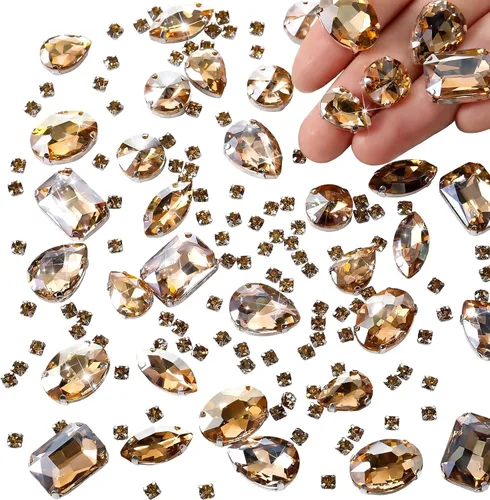 Miniatura 10 de WILLBOND 156 piezas de diamantes de imitación para coser con garra, diamantes de imitación de cristal con base plana, gemas con engaste de metal