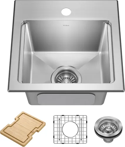 Miniatura 23 de KRAUS Fairlane KHT631-15 - Fregadero de cocina o bar, 15 pulgadas, montaje directo/superior, cuenco individual, de acero inoxidable de calibre 18