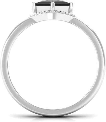 Miniatura 7 de Juego de anillos de boda de ónix negro y diamantes de corte princesa certificado 0.197 in Regalos de San Valentín para ella