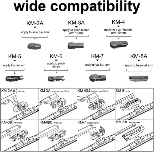Miniatura 7 de ASLAM Limpiaparabrisas para todas las estaciones, tipo M, 24 + 21 pulgadas, adaptadores multifuncionales y repuestos reemplazables, doble vida útil